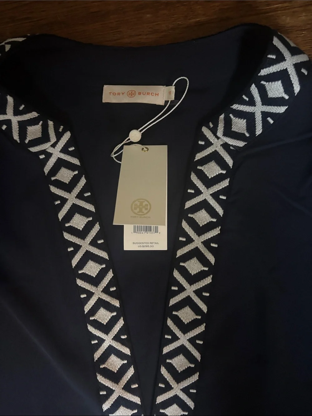 Tory Burch Navy Tunic with Contrast Geometric Trim
